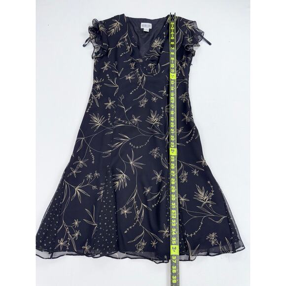 Robbie Lee Women's Vintage 90s Whimsy Floral Silk Mini Dress Size 6 Black - Picture 15 of 15